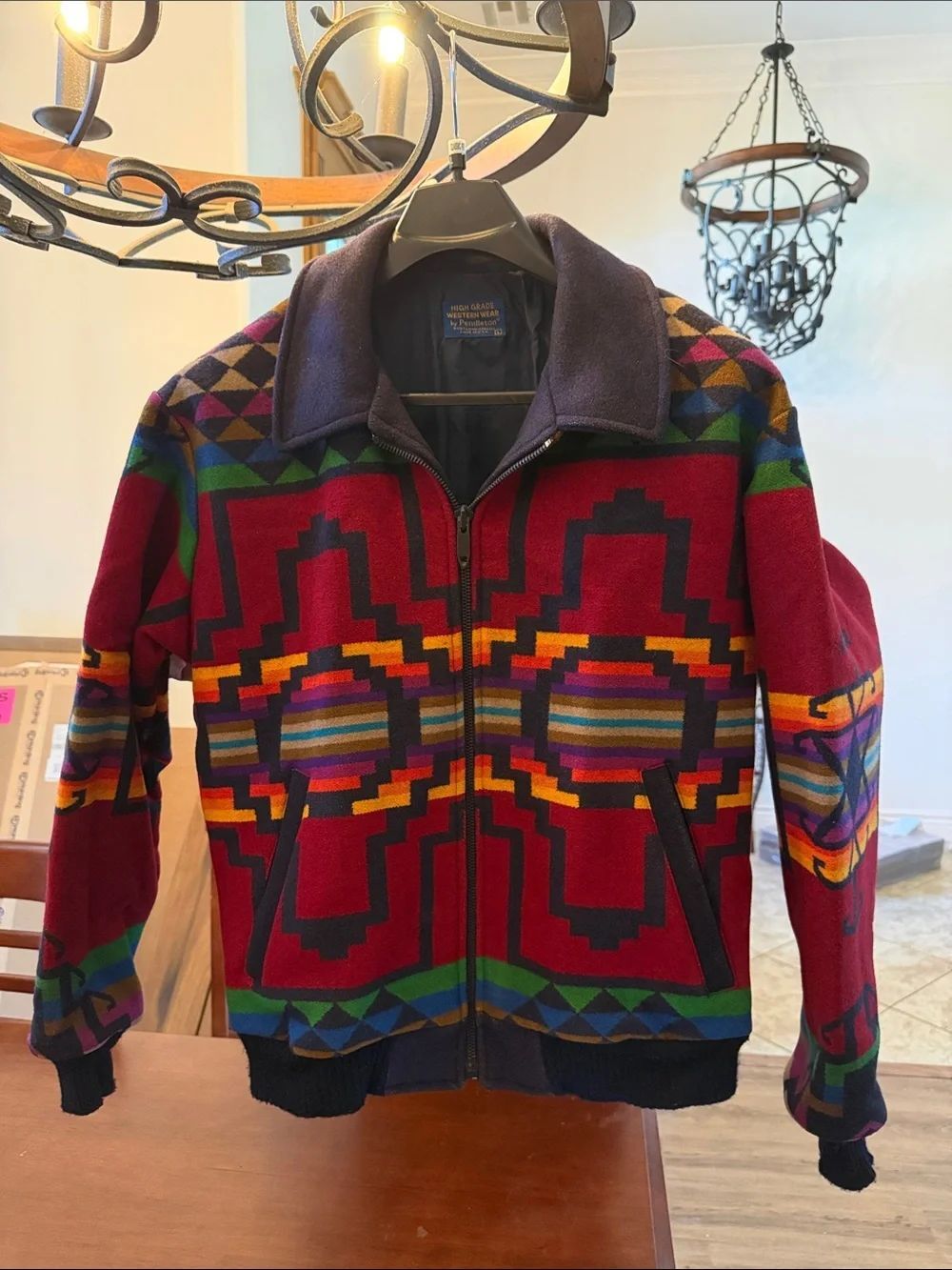 Pendleton Red Multicolor Native Pattern Bomber Jacket